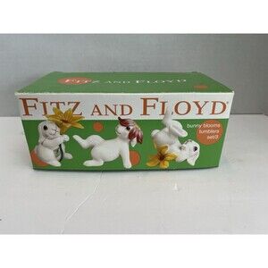 Set of 3 2002 Fitz & Floyd White Bunny Blooms Tumblers Hand Painted Easter